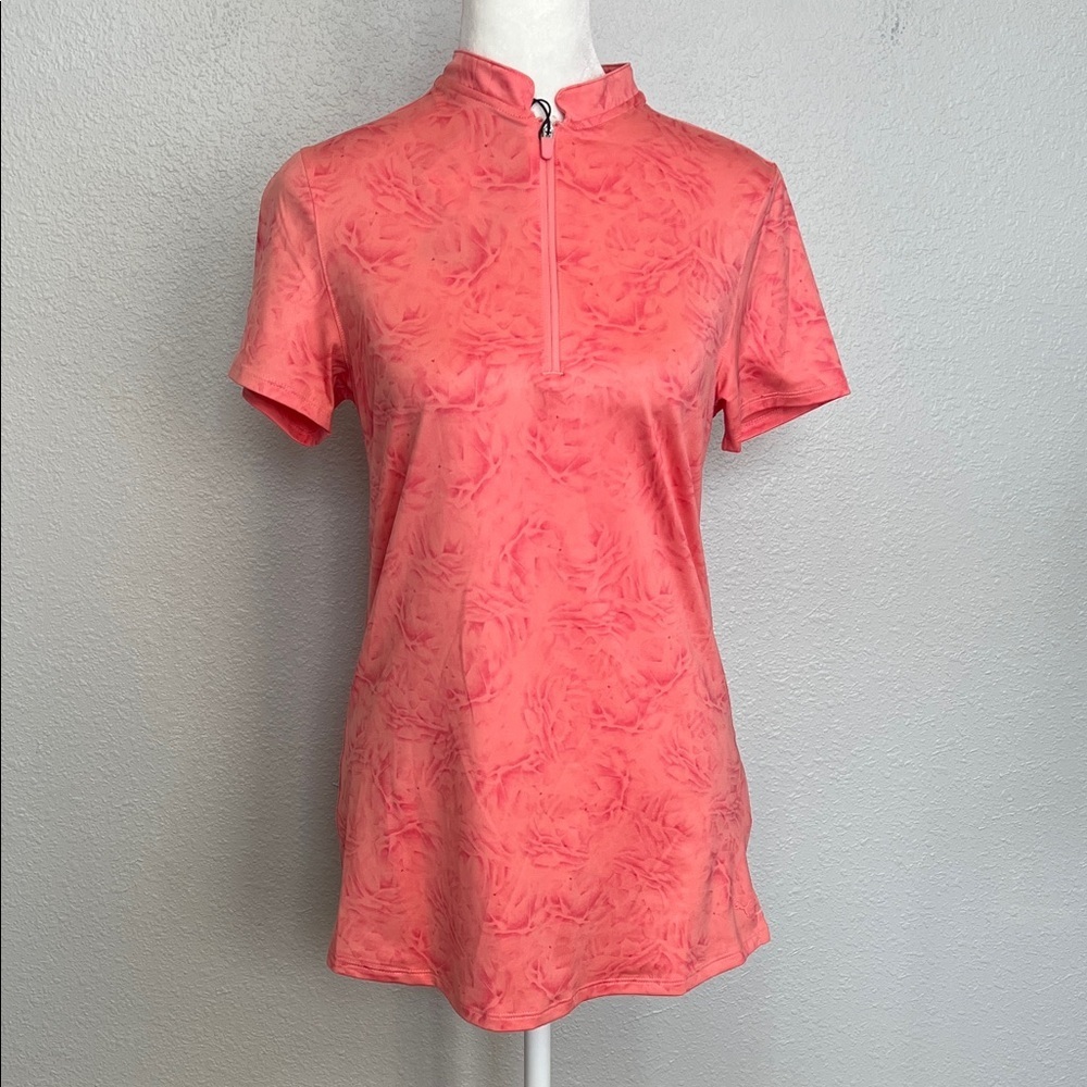Puma Mandarin Collar Short Sleeve Golf/Athletic Shirt Pink/Coral Floral XS NWT